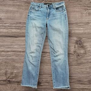 Alexander Wang Denim X Light Wash Cropped Straight Jeans Raw Hem Women 25